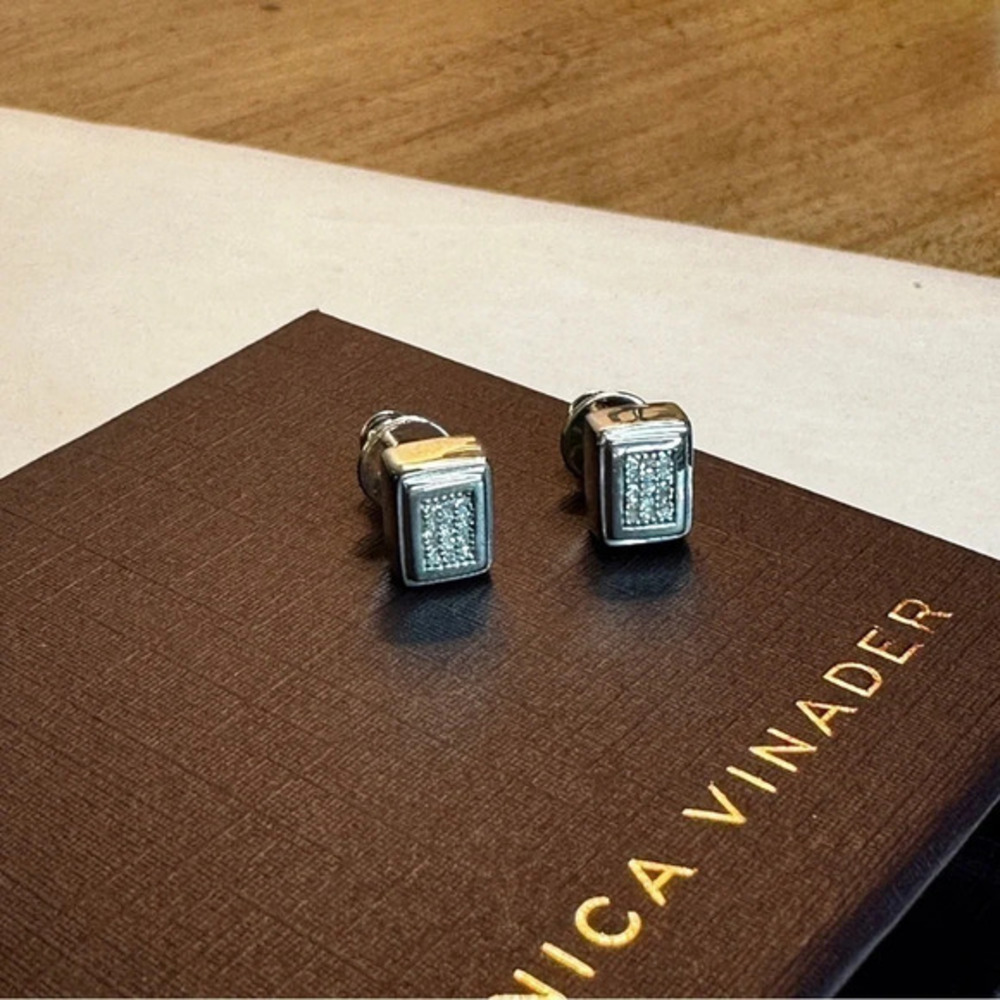 Monica Vinader Diamond and Sterling silver Stud Earrings‎ - New! - Picture 4 of 6